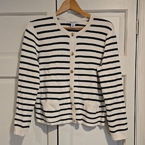 Nine West Cream & Black Striped Button Front Cardigan
